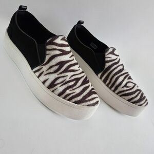 Aldo Alarka Zebra Black & White Faux Fur Platform Slip-On Sneakers, Size 10